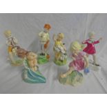 5 ROYAL WORCESTER PORCELAIN FIGURES MODELLED BY F G DOUGHTY INCLUDING JANUARY, MARCH, JUNE,