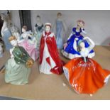 ROYAL WORCESTER FIGURE OF THE QUEEN ON HER 80TH BIRTHDAY 2006 AND 6 OTHER ROYAL DOULTON FIGURES,