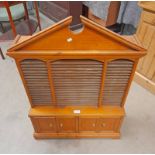 PINE CABINET WITH LETTER RACK OVER 4 PANEL DOORS.