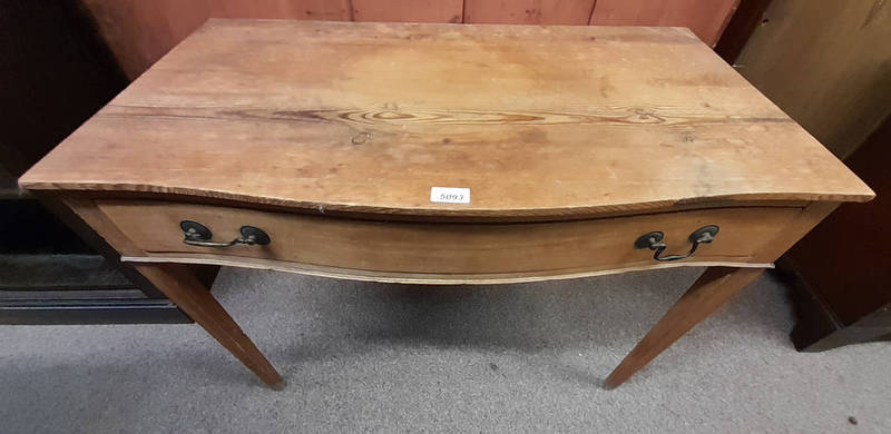 LATE 19TH CENTURY PINE SIDE TABLE WITH SERPENTINE FRONT & SINGLE DRAWER ON TAPERED SUPPORTS,
