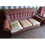 EARLY 20TH CENTURY CARVED MAHOGANY FRAMED 3 SEATER SETTEE.