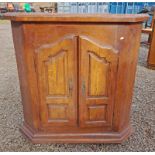 RUSTIC OAK CORNER CABINET WITH 2 PANEL DOORS.