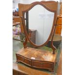 MAHOGANY DRESSING TABLE MIRROR WITH 2 DRAWERS TO BASE.