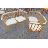 SET OF 4 OAK SPINDLE BACK CORNER CHAIRS ON TURNED SUPPORTS