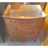 MAHOGANY BOW FRONT CHEST OF 4 GRADUATED DRAWERS ON SPLAYED SUPPORTS,