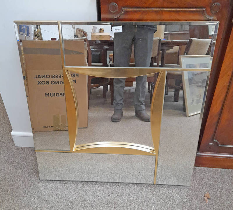 MODERN MIRROR WITH GILT AND MIRROR PANEL FRAME.