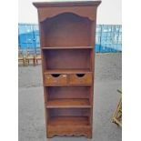 RUSTIC OAK OPEN BOOKCASE WITH 2 DRAWERS 180 CM TALL X 75 CM WIDE