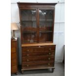 19TH CENTURY MAHOGANY CHEST BOOKCASE WITH 2 ASTRAGAL GLAZED PANEL DOORS OVER BASE OF 3 SHORT & 3