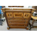 19TH CENTURY MAHOGANY OGEE CHEST WITH SHALLOW, 3 DEEP & 3 LONG DRAWERS ON PLINTH BASE.
