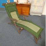 WOODEN FOLDING GARDEN LOUNGER WITH CUSHION & COVER