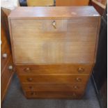 OAK BUREAU WITH FALL FRONT OVER 4 DRAWERS,
