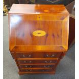 INLAID YEW WOOD BUREAU WITH FALL FRONT OVER 4 DRAWERS,