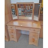 HEALS STYLE LIMED OAK DRESSING TABLE WITH MIRRORS & 5 DRAWERS MADE FOR WYLIE & LOCHHEAD BY REPUTE,