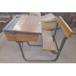 EARLY 20TH CENTURY OAK & METAL CHILD'S SCHOOL DESK WITH LIFT-TOP