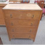 WALNUT 4 DRAWER CHEST, 99CM TALL X 76CM WIDE Condition Report: Item has scratches,