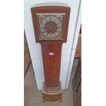 MAHOGANY CASED GRANDMOTHER CLOCK WITH SILVERED DIAL.