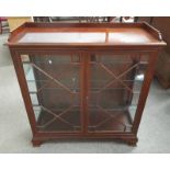 MAHOGANY DISPLAY CASE WITH 2 ASTRAGAL GLAZED DOORS ON BRACKET SUPPORTS,