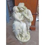 RECONSTITUTED STONE GARDEN FIGURE OF A LADY & GENTLEMAN,