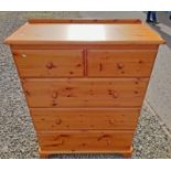 PINE CHEST OF 2 SHORT OVER 3 LONG DRAWERS 126 CM TALL X 96 CM WIDE Condition Report: