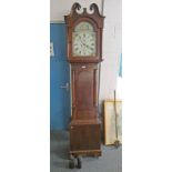 19TH CENTURY MAHOGANY LONG CASE CLOCK WITH PAINTED DIAL.