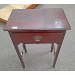 EARLY 20TH CENTURY MAHOGANY PHONE TABLE WITH LIFT-TOP FALL FRONT SINGLE DRAWER ON SQUARE SUPPORTS,