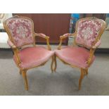 PAIR OF CONTINENTAL BEECH WOOD ARMCHAIRS ON CABRIOLE SUPPORTS Condition Report: Both