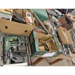 SELECTION OF VARIOUS TOOLS TO INCLUDE A MITRE SAW, BOSCH DRILL, SPOKE SHAVES ETC IN 5 BOXES.