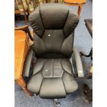 BLACK LEATHERETTE & CHROME SWIVEL OFFICE ARM CHAIR