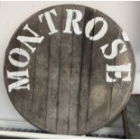 WHISKY BARREL LID MARKED "MONTROSE" 60 CM ACROSS