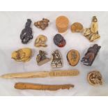 SELECTION OF ORIENTAL ITEMS TO INCLUDE COMPOSITE NETSUKES, CARVED BONE LETTER OPENER,