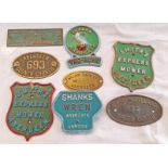 SELECTION OF CAST METAL PLAQUES, ETC TO INCLUDE SHANKS ARBROATH THE HAWK,