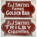 DOUBLE SIDED ENAMEL SIGN 'F & J SMITH'S TRIBLY CIGARETTES' & 'F & J SMITHS FAMED GOLDEN BAR' 31 X