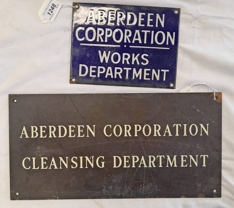 ENAMEL SIGN 'ABERDEEN CORPORATION WORKS DEPARTMENT' 20.5 X 15.