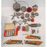 VINTAGE AUTOMOTIVE EPHEMERA TO INCLUDE CHAMPION SPARK PLUGS, SMITHS SPEEDOMETER, FUEL GAUGE,