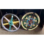 CAST METAL WHEEL / PULLEY AND A PAINTED CAST METAL COVER -2-