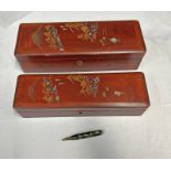 GRADUATED PAIR JAPANESE LACQUER GLOVE BOXES WITH MOTHER OF PEARL INLAY AND A WAVERLEY EXTENDING