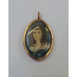 EARLY 19TH CENTURY GOLD FRAMED PENDANT PORTRAIT MINIATURE OF A YOUNG LADY, INIALLED FF - 5.