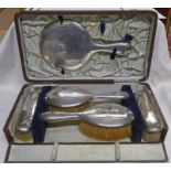 CASED SILVER 5-PIECE SILVER DRESSING TABLE SET,