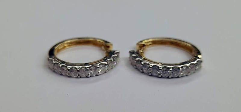 PAIR OF 14K GOLD DIAMOND SET HALF HOOP EARRINGS, APPROX 1.