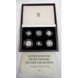 1982 - 1992 UK SILVER PIEDFORT SIX-COIN COLLECTION, INCLUDING 1992 EU 50P, IN CASE OF ISSUE WITH C.