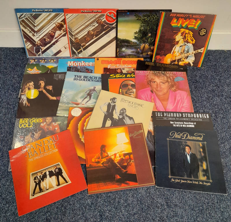 SELECTION OF VARIOUS VINYL RECORDS INCLUDING ARTISTS SUCH AS THE BEATLES, BOB MARLEY & THE WAILERS,