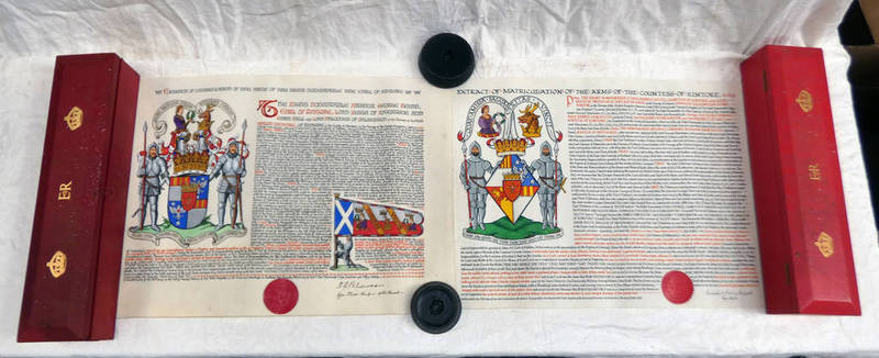 EXTRACT OF MATRICULATION OF ARMS OF THE RIGHT HONOURABLE THE EARL OF KINTORE, DATED 1957,