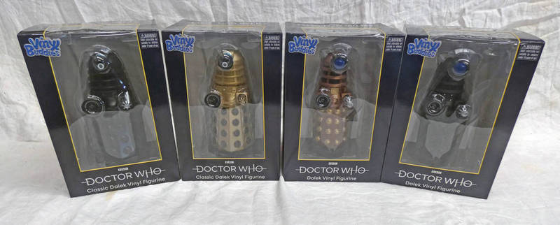 FOUR VINYL BUDDIES DOCTOR WHO DALEK FIGURES.