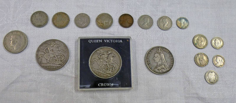 2 X 1890 VICTORIA CROWNS, 1889 VICTORIA DOUBLE FLORIN, & MIXED SILVER COINAGE,