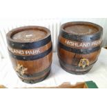 2 TABLE TOP WHISKY BARRELS INSCRIBED HIGHLAND PARK 12 & 18 Y.D.