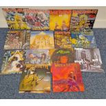 SELECTION OF MAINLY HEAVY METAL VINYL RECORDS INCLUDING ARTIST SUCH AS IRON MAIDEN, MEGA DEATH,
