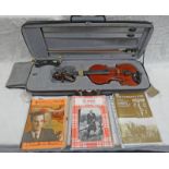 GABRIEL MAGNIERE 1884 TWO PIECE VIOLIN WITH VARIOUS SHEET MUSIC AND CASE