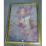 GILT FRAMED PRINT OF CLASSICAL SCENE WITH MAN & HORSE - 11.5 X 82.