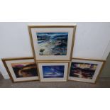 JAMES S DAVIS, 4 GILT FRAMED PICTURES TO INCLUDE, 'GLORIOUS SKY - THE CLYDE',