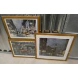 JOHN M BOYD, 3 FRAMED PRINTS OF SCOTTISH STREETS TO INCLUDE; SAUCHIEHALL ST - REFLECTIONS,